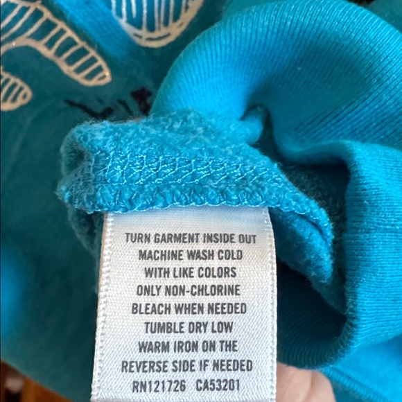 Aero Turquoise Blue Hooded Pullover Sweatshirt with Bulldog Heart & Peace Sign - Picture 6 of 7